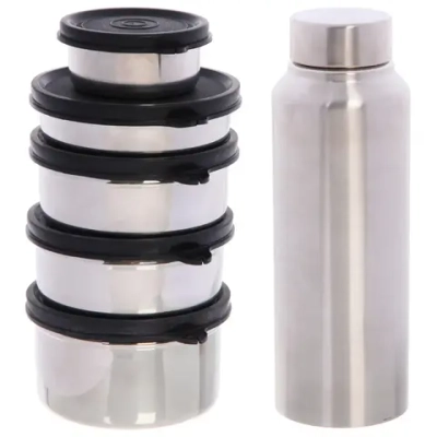 Набор Туриста (бутылка для воды 800мл +5мисок) из нержавеющей стали в чехле