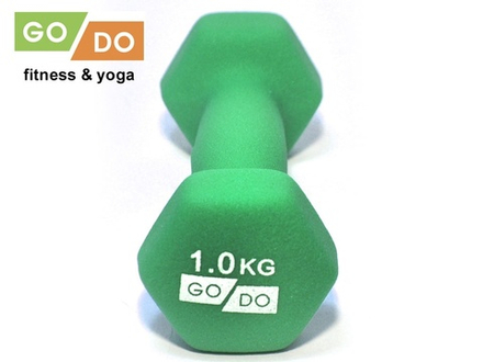 Гантель GO DO в виниловой матовой неопреновой оболочке.  Вес 1 кг.  (Зеленый)