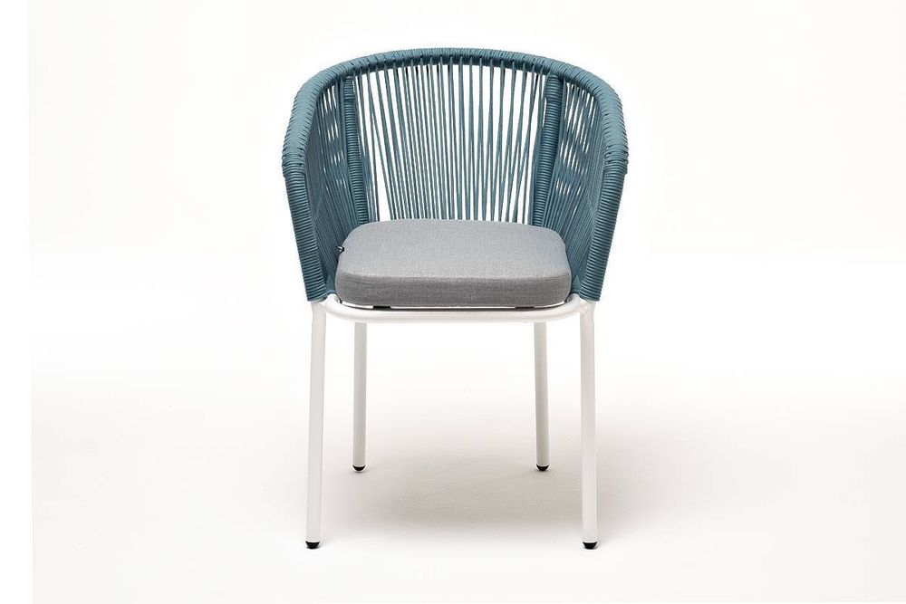 "Марсель" стул плетеный из роупа, каркас алюминий светло-серый (RAL7035) муар, роуп бирюзовый круглый, ткань светло-серая