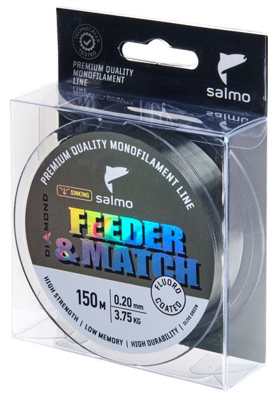 Леска монофильная Salmo Diamond FEEDER &amp; MATCH FLUORO COATED Olive Green 150/020