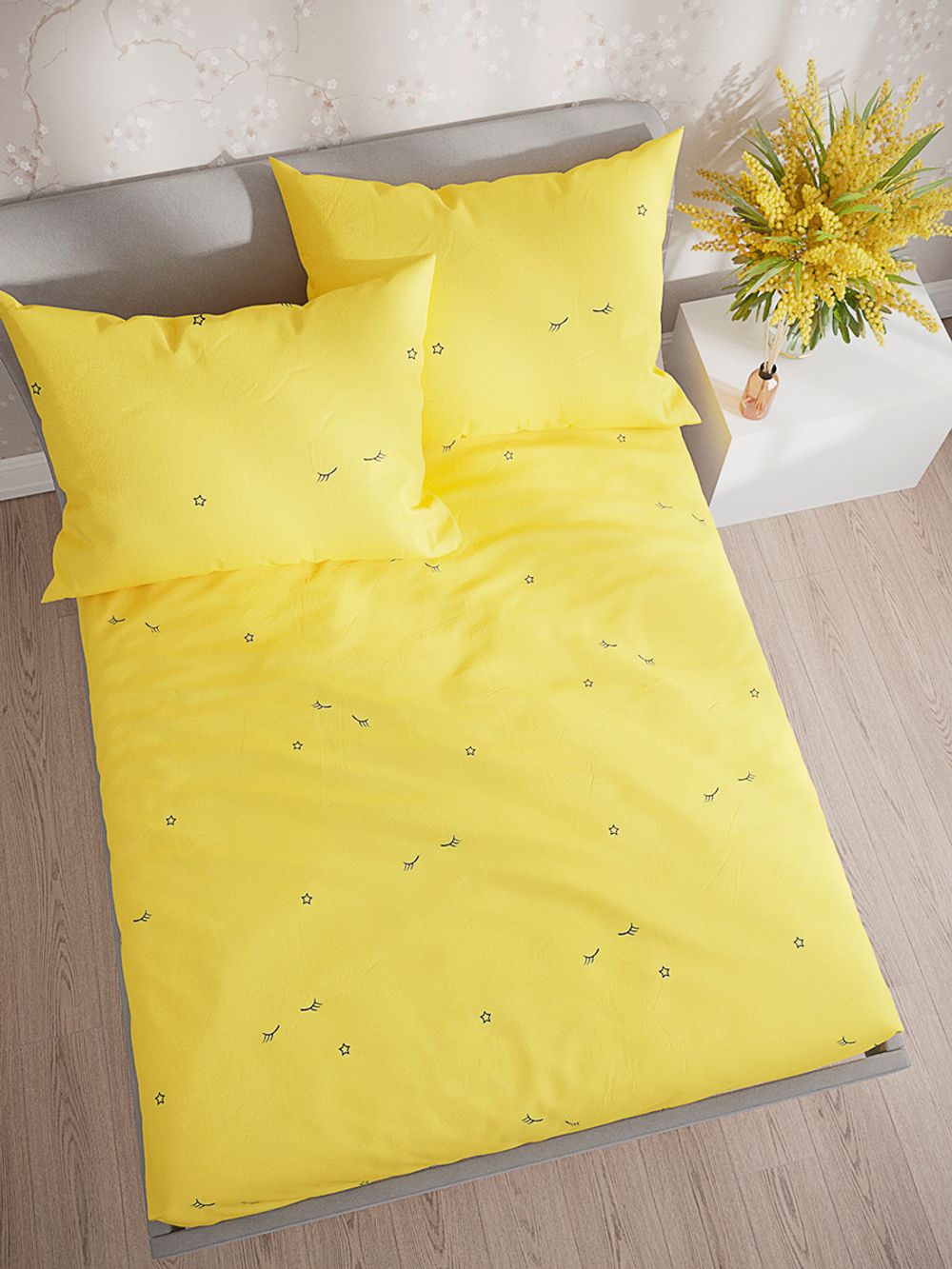 Постельное белье Полисатин Simple House "SMILE/SMILE (компаньон)" 1,5-сп Наволочка 50х70 см 1 шт Простынь на резинке 90x200 см Пододеяльник 145x215 см