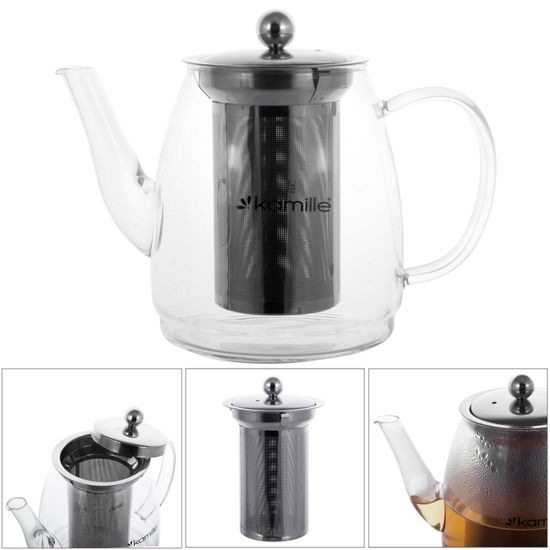 Заварочный чайник 900 мл. Kamille KM-1604 (стекло, нержавеющая сталь)