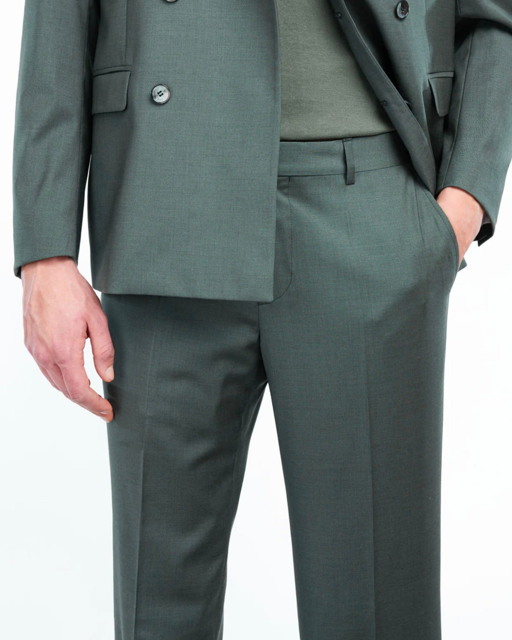 Мужской двубортный костюм (хаки) Б74