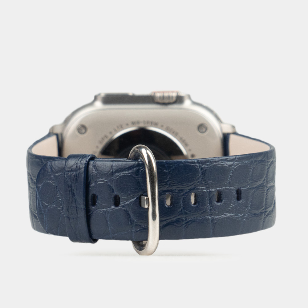 Ремешок для Apple Watch 44/45/46 mm из кожи аллигатора, синего цвета