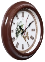 Часы 21 Bek настенные  2121-136 круг d=21см, корпус коричневый "Ландыши и бабочка" "Рубин"
