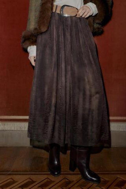 ZARA ЮБКА МИДИ С РАЗМЫТЫМ ПРИНТОМ И РЕМНЕМ, КОРИЧНЕВЫЙ/ЗЕЛЕНЫЙ