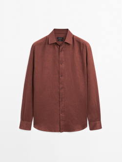 Massimo Dutti Рубашка приталенного кроя из 100% льна, терракотовый