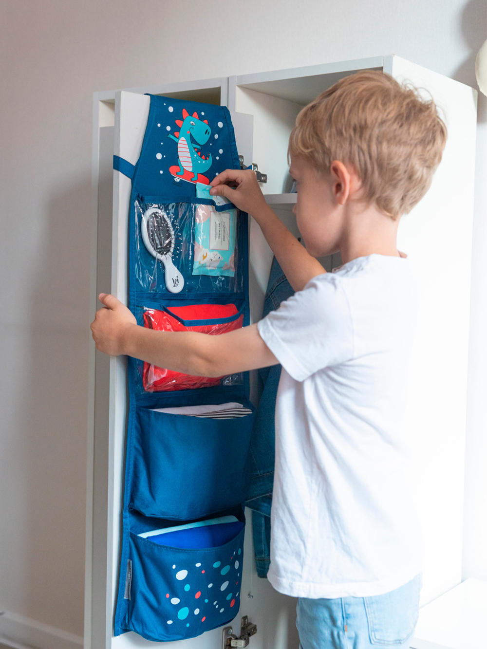 Кармашки для детского сада на резинке. Динозавр