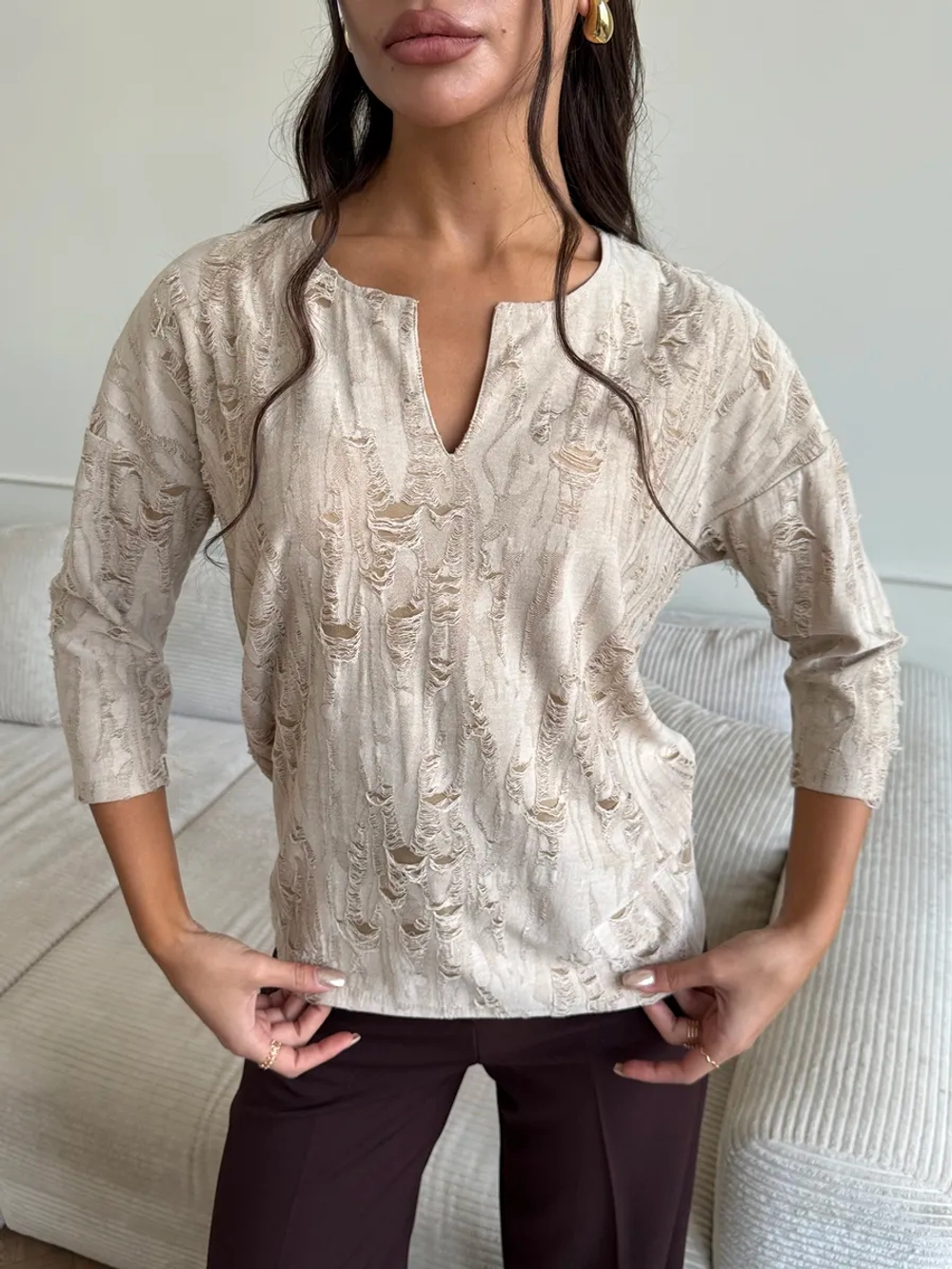 Блузка нарядная трикотажная офисная рукав 3 4