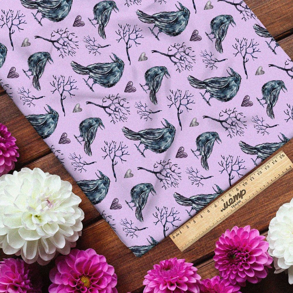 Ткань оксфорд 600 птица сорока с деревом