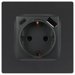 Розетка ЭРА Серия 12 12-4108-12 2P+E 16A-250В со шторками с USB type-A+C 5В-3А графит | Эра 12