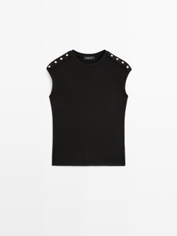 Massimo Dutti Хлопковая футболка с коротким рукавом, черный