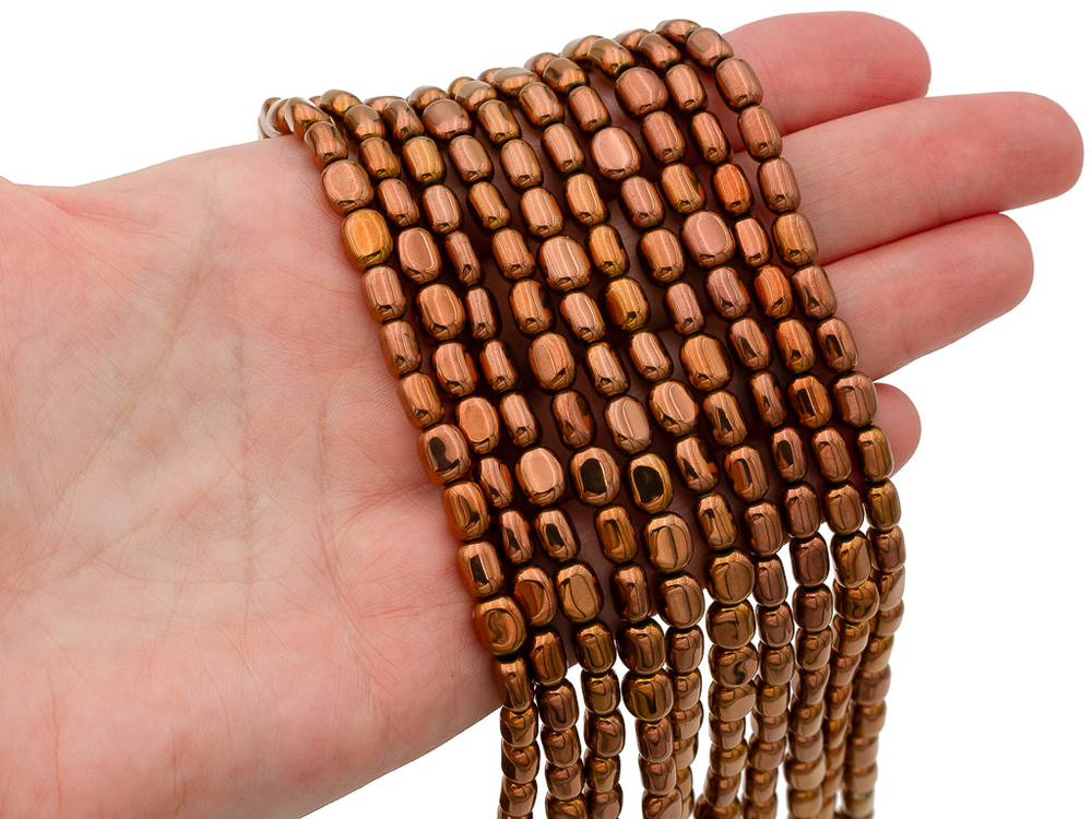 гбо64-ш Гематит (синт.) брусок округлый 6*4мм, шоколадный, нить 38см