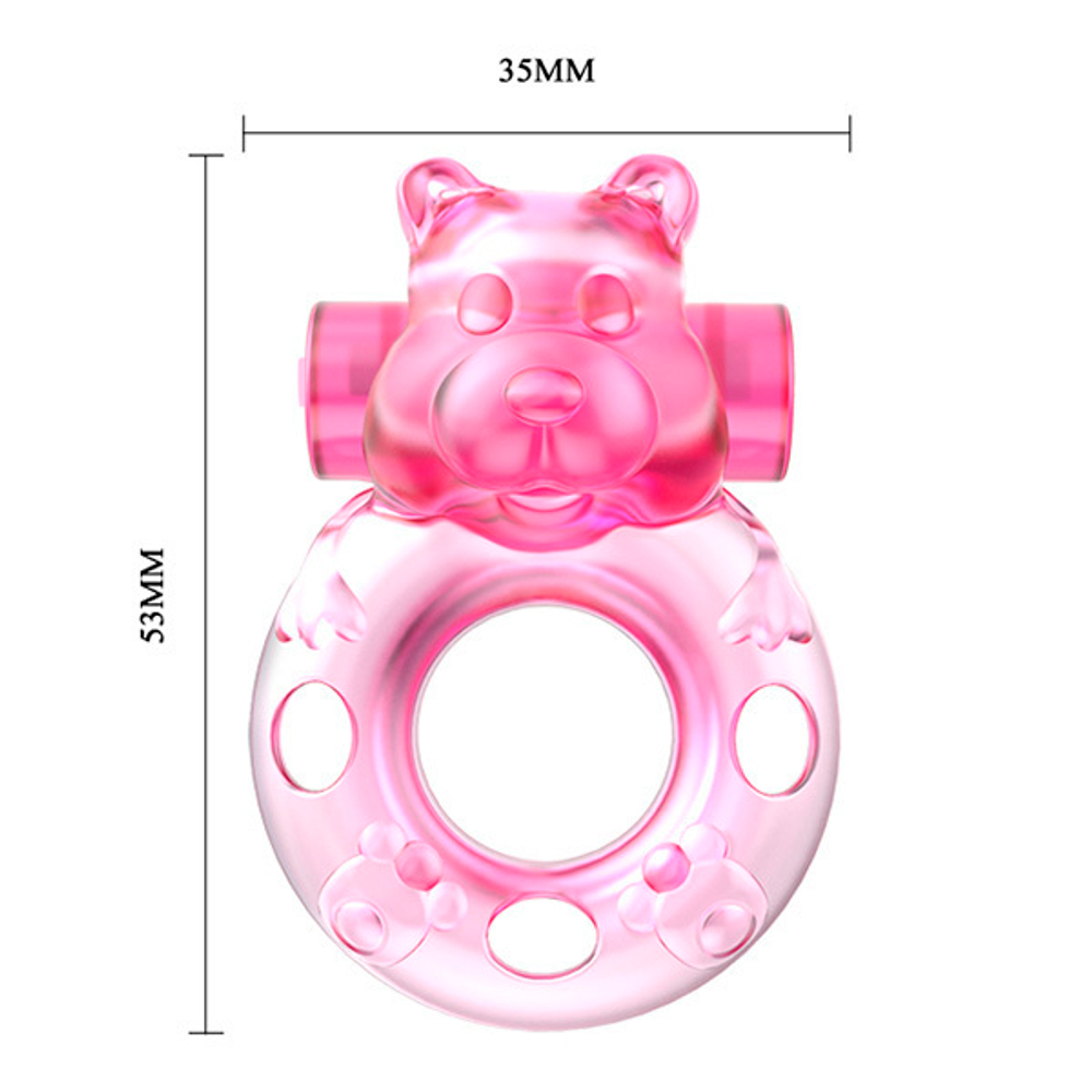 Розовое эрекционное кольцо с вибрацией 3,5х5,3см Baile Pink Bear Cock Rings BI-010083