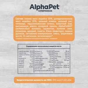 Сухой корм AlphaPet Superpremium Monoprotein для взрослых собак мелких пород из индейки Сухой корм AlphaPet Superpremium Monoprotein для взрослых собак мелких пород из индейки