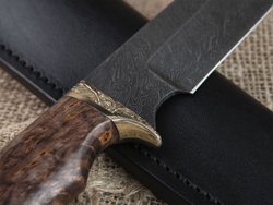 Нож "Медведь", дамасская сталь, рукоять стабилизированная карельская береза