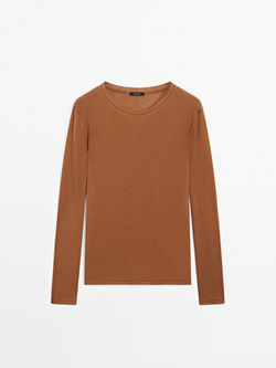 Massimo Dutti Футболка из 100% хлопка с деталями на воротнике, жженый