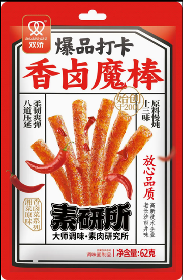 Соевая закуска Острые колбаски Shuang Jiao, 62 гр (Китай)