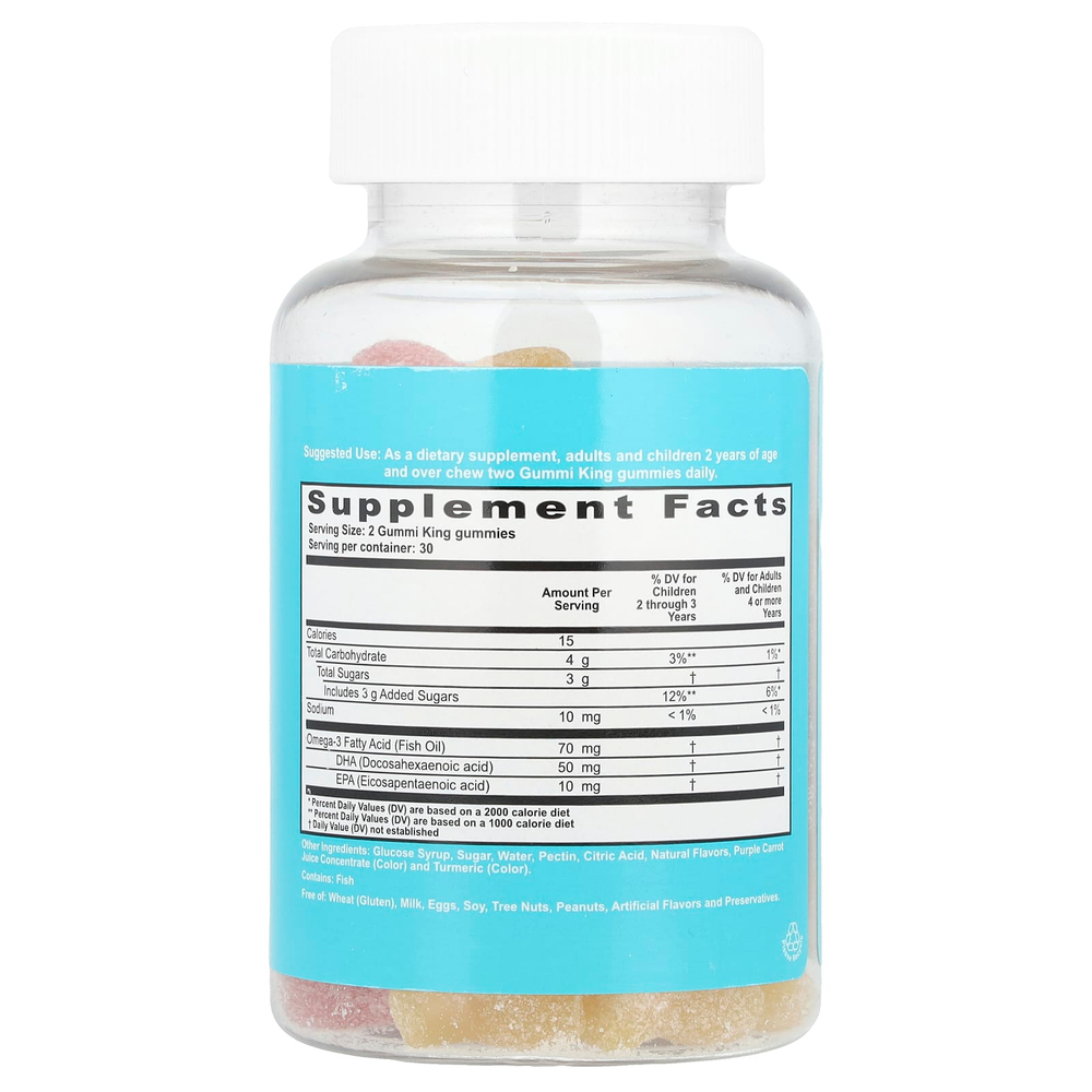 GummiKing, омега-3 ДГК и ЭПК для детей, со вкусом клубники, апельсина и лимона, 60 жевательных таблеток (35 мг в 1 жевательной таблетке)