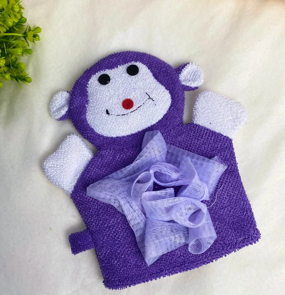 Мочалка-варежка для тела «Ультрамарин - Обезьянка», мягкая, цвет фиолетовый, 21*16см