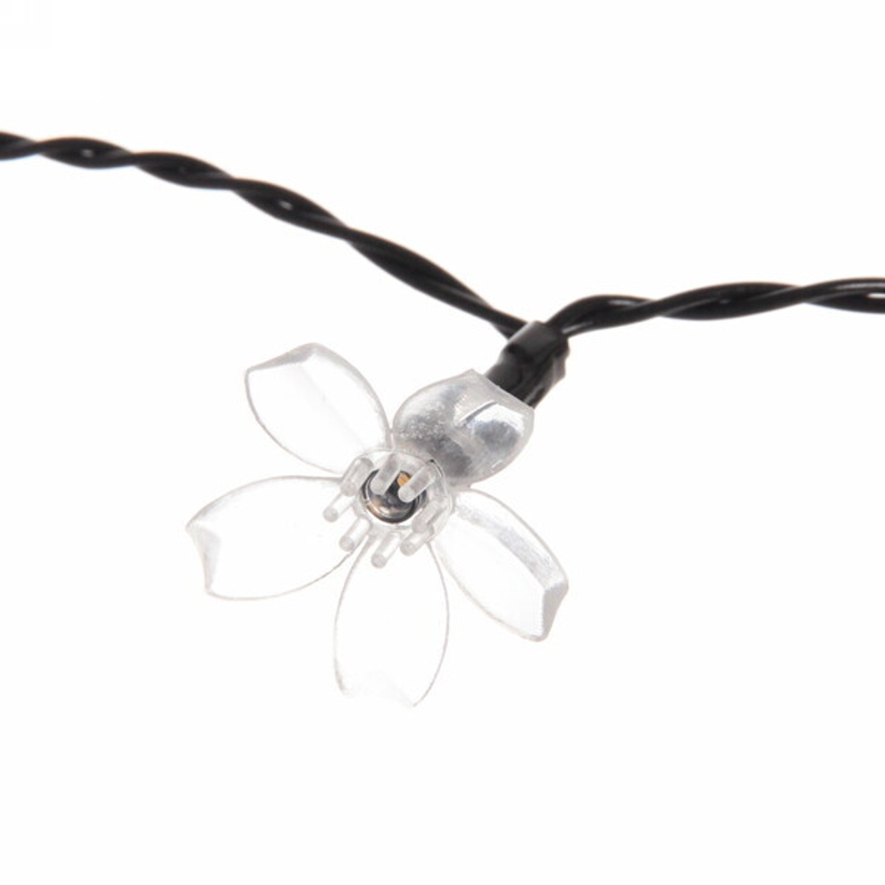 Гирлянда для улицы «Цветок» 7 м 50 ламп LED чёрный провод, 8 реж., IP-55, Теплый белый (возможность соединения), 220V