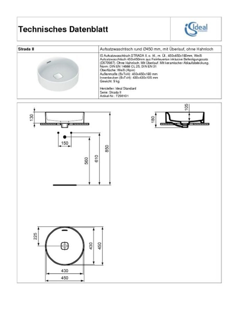 Раковина Ideal Standard STRADA II T296101