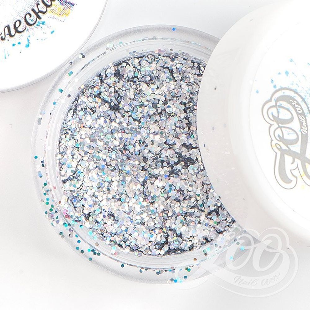 Zoo nail Глиттер голографический Магия Блеска 1244 серебро , 2гр