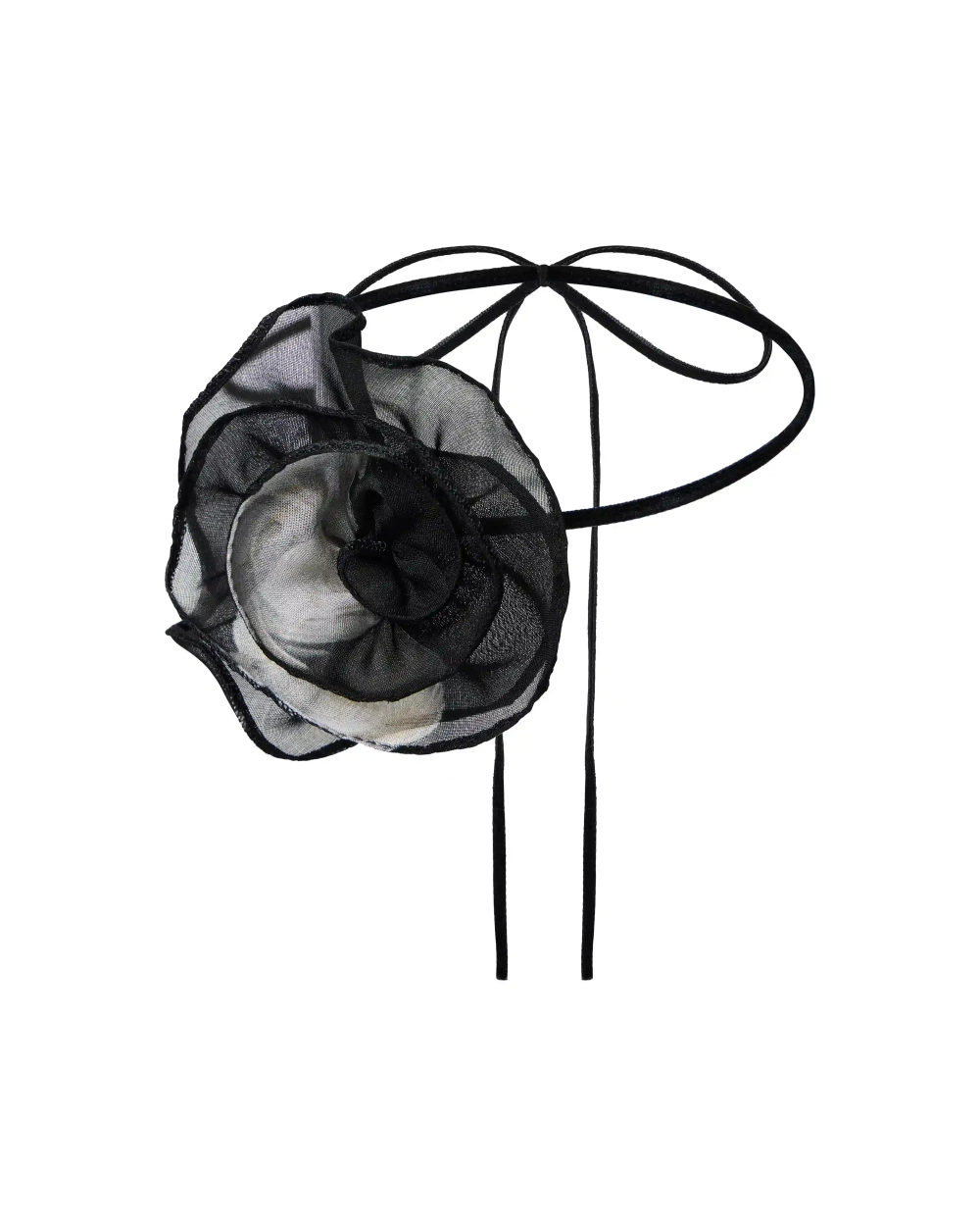 Lydia, чокер регулируемый из черного шифона с молочным средним принтом и бархатной ленты