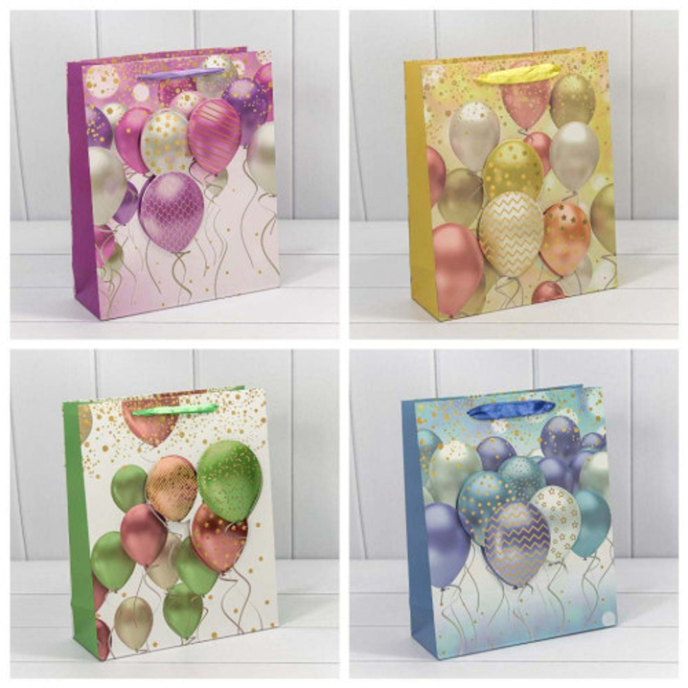 Пакет подарочный 26х32х13см "Воздушные шары" с 3D аппликацией (Микс)