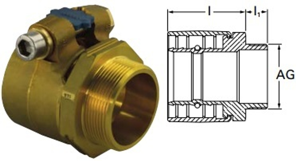 Зажимной наконечник для полимерных труб Usystems PN6 32 x 2,9 - R 1* (НР)