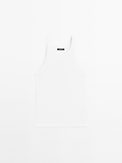 Massimo Dutti Топ из 100% хлопка на бретелях, натуральный, кремовый