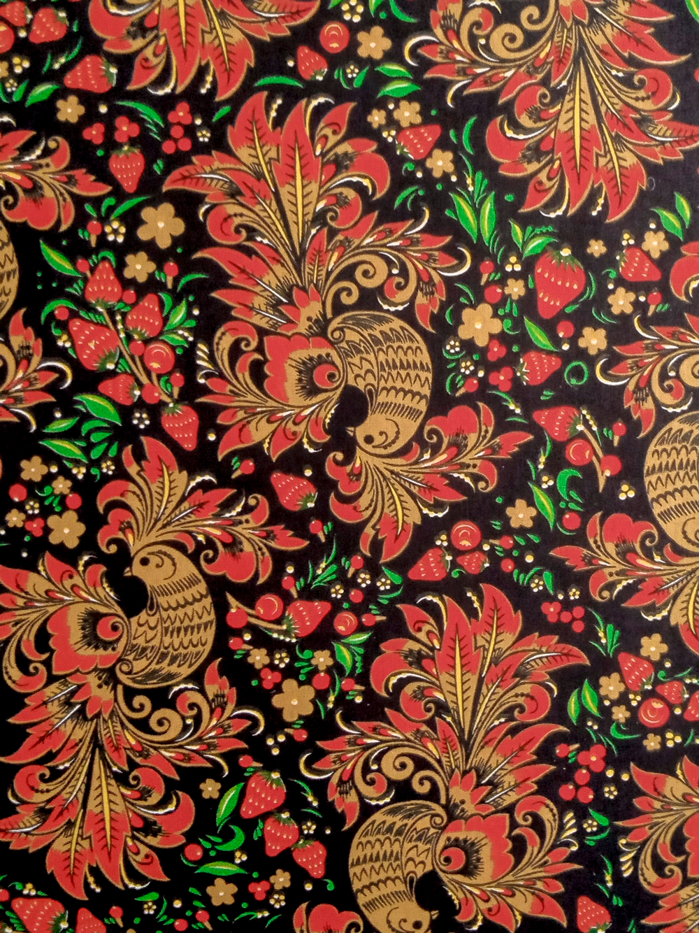 Ткань бязь плательная, рис. "Хохлома жар-птица", ширина 150 см, арт. 871