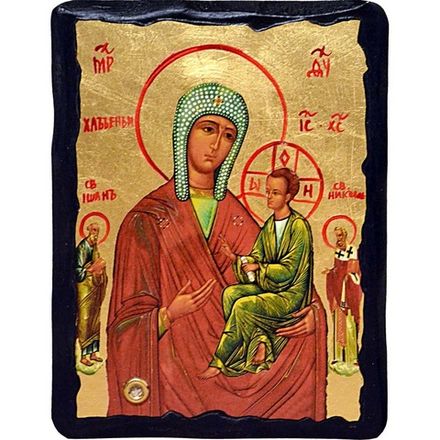 Хлебная икона Божией Матери. Афонская икона под старину с мощевиком.