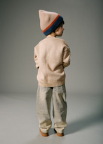 Шапка вязаная с отворотом (теплый беж + джинс)