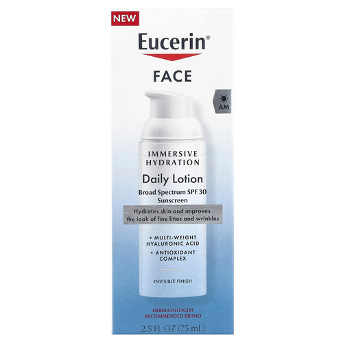 Eucerin, Face, ежедневный лосьон для иммерсивного увлажнения, SPF 30, 75 мл (2,5 жидк. унц.)