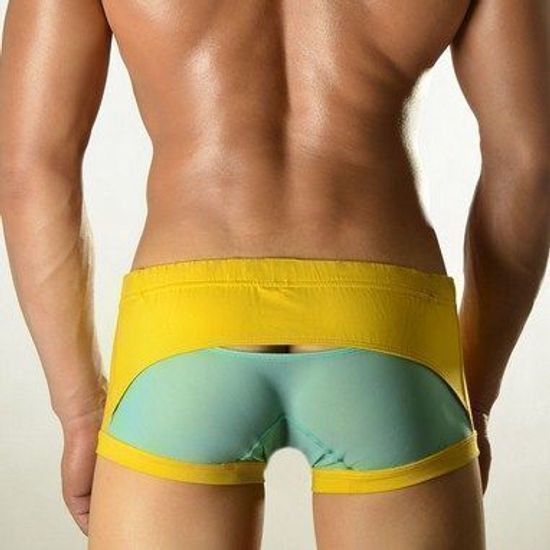 Мужские трусы хипсы желтые с зеленой сеткой DOOP Yellow&Green Net Trunk