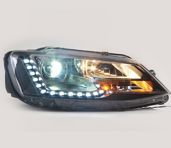 Передние фары Джетта 6 2011-2019 V1 type [Комплект Л+П; ходовые огни; БИ LED линза; электрокорректор]