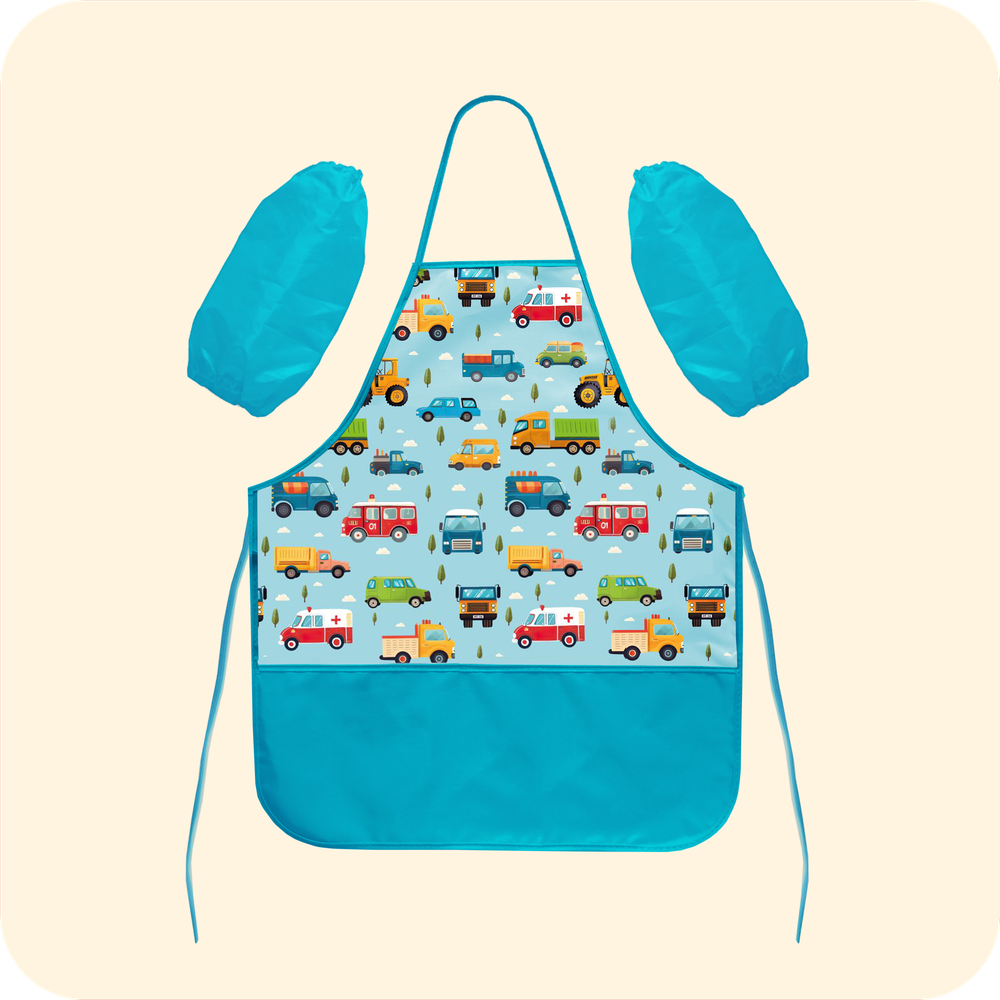 Фартук для творчества на завязках. Машинки принт