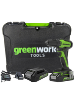 Аккумуляторная дрель шуруповерт Greenworks GD24DD35K2,3704007UA, 24v, АКБ 2 А·ч и ЗУ в кейсе