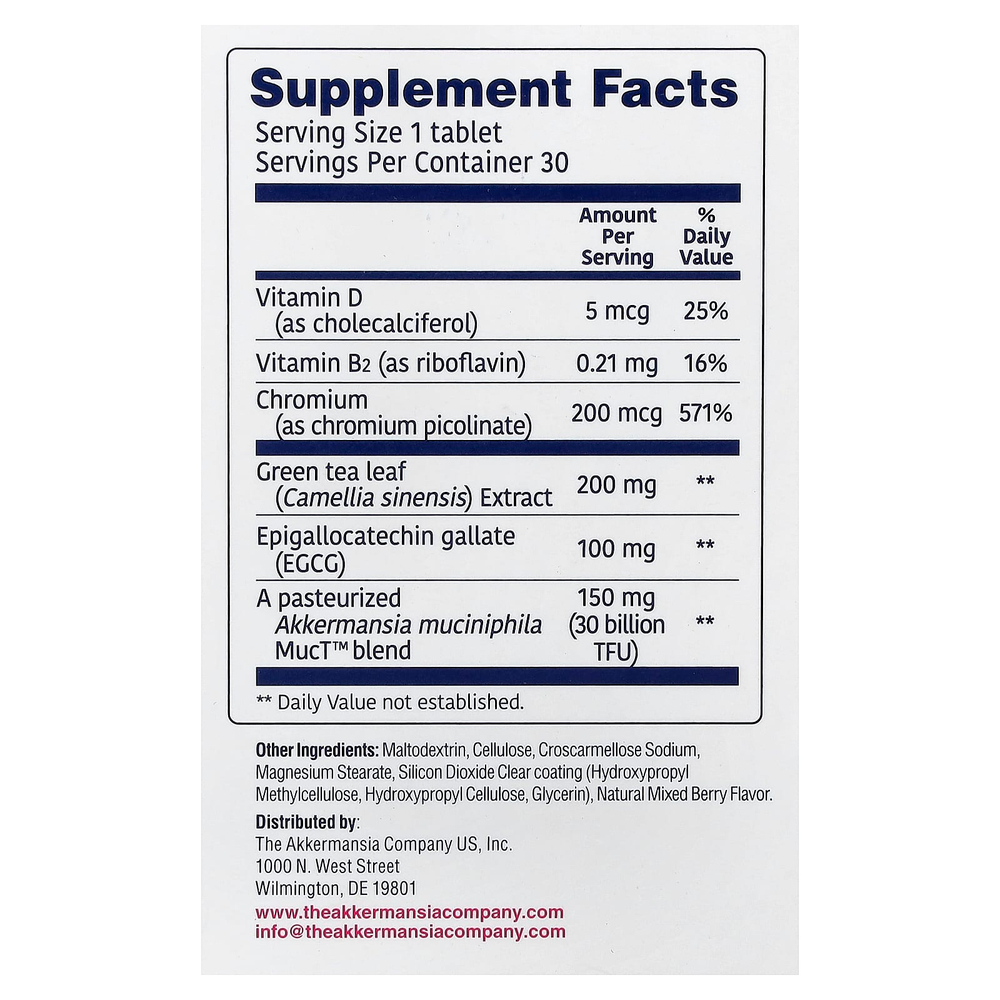 The Akkermansia Company, здоровый вес с контролем глюкозы, 30 таблеток