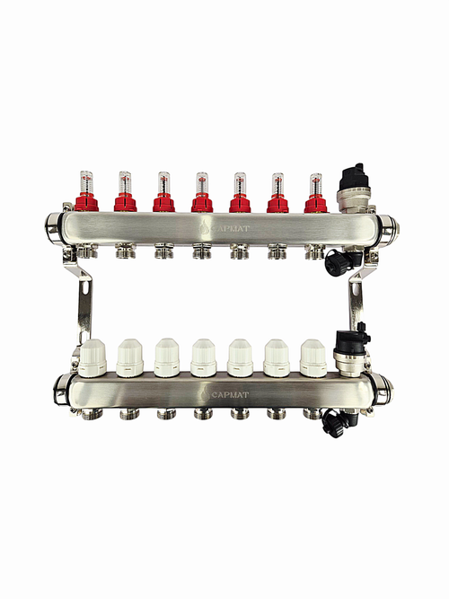 Коллекторная группа с расходомерами САРМАТ 1"x3/4" 7 вых. нерж с в /о SS2200 (CN)
