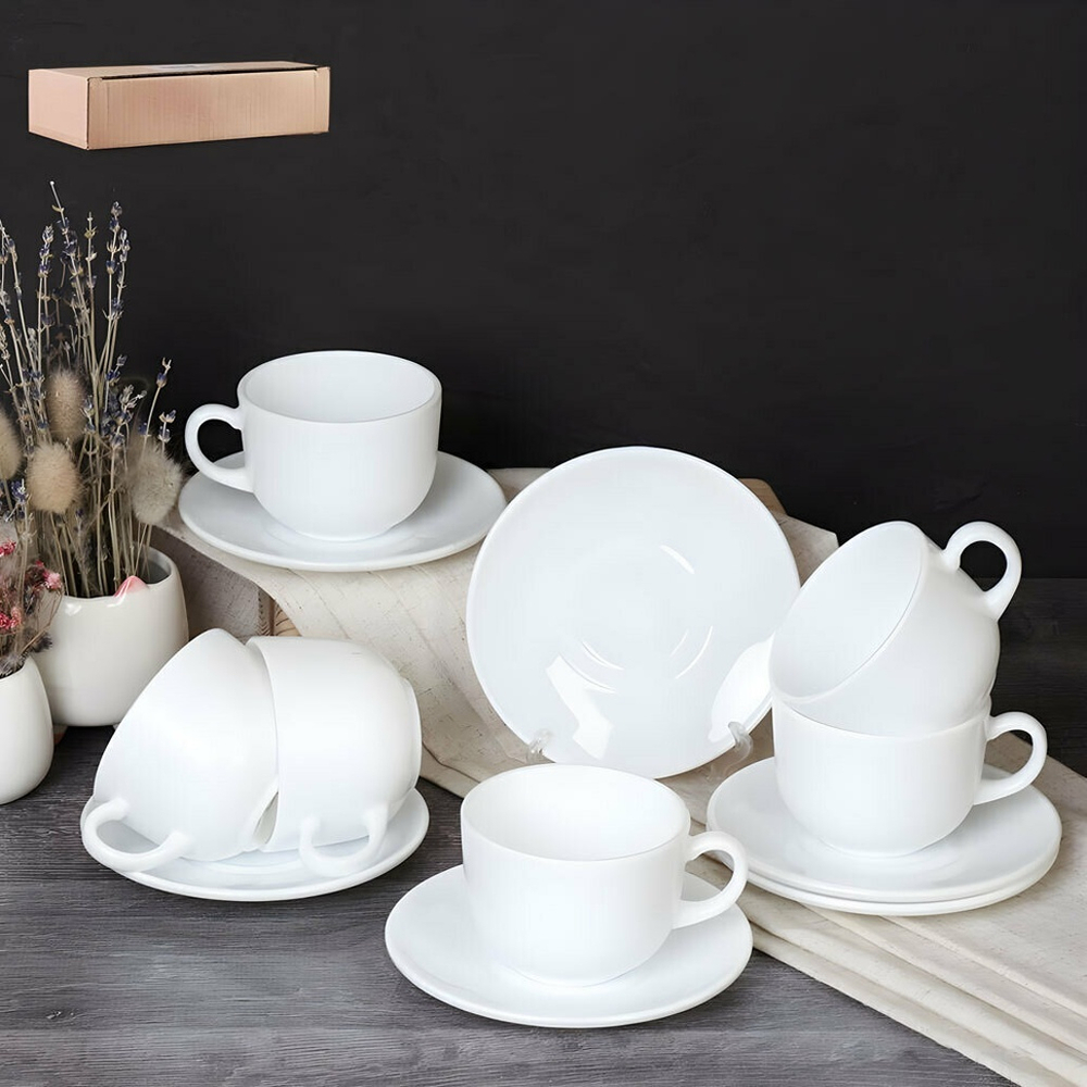 Чайный набор 12 предметов 220мл белый Дэй New GRAY-CB210 GD55-6A (WHITE)