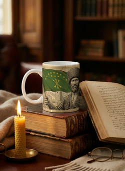 Белые кружки с исторической гравюрой о адыгах (черкесах)