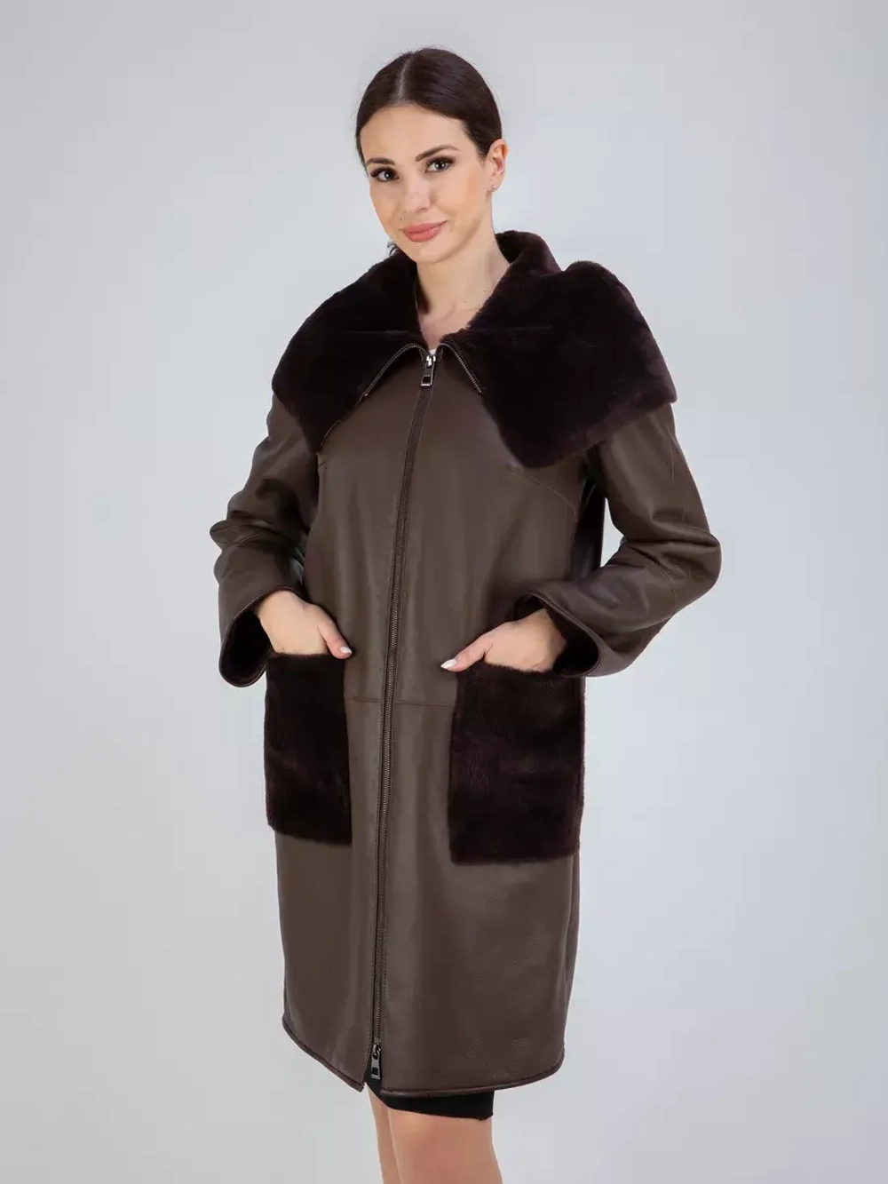 Дубленка натуральная с капюшоном длинная Турция