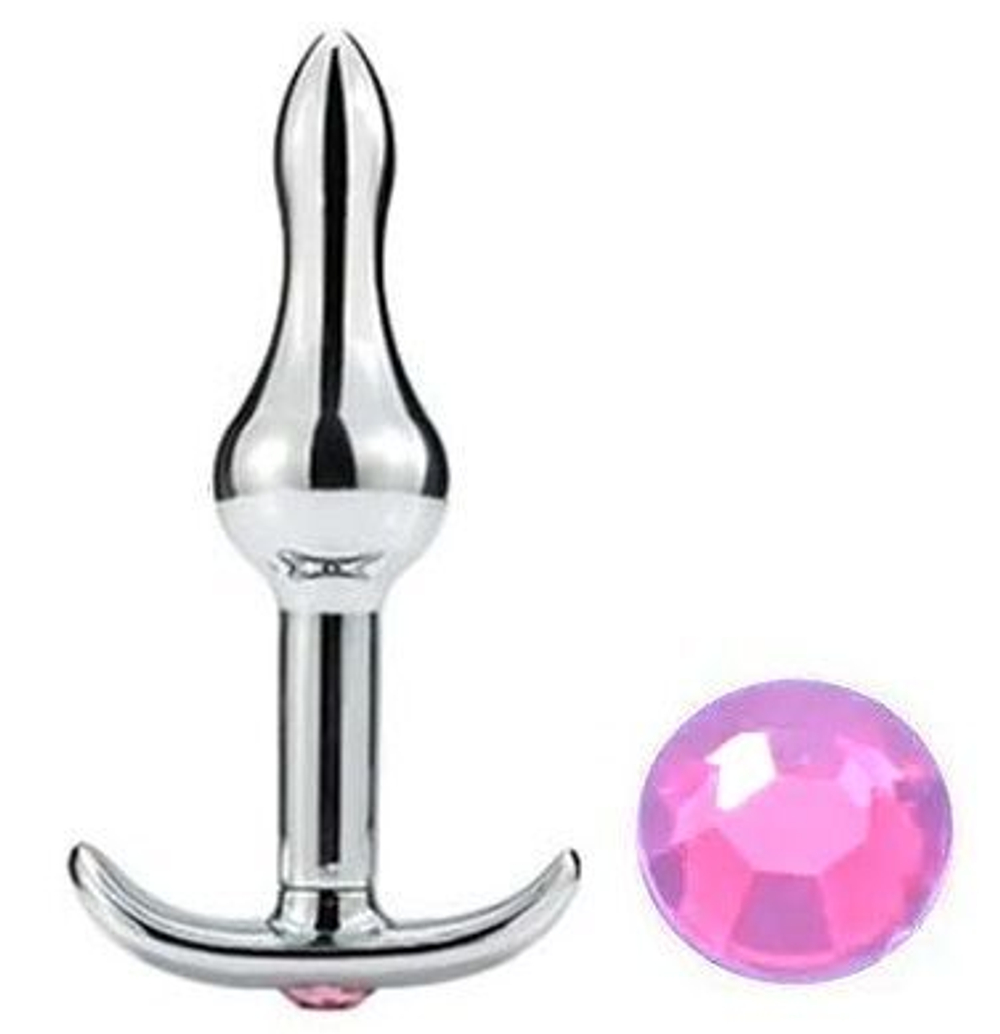 Металлическая анальная пробка-капля с розовым кристаллом - 8,8 см. (Цвет: розовый)