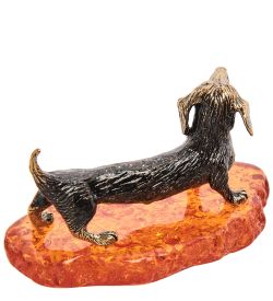 Народные промыслы AM- 303 Фигурка «Такса Паро» (латунь, янтарь)