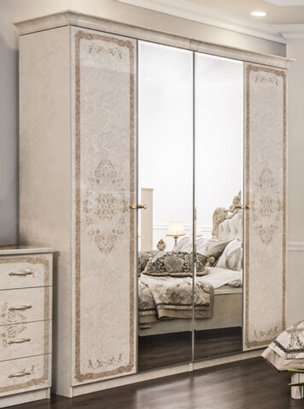 Патрисия (Эра) Шкаф четырехдверный (1+2+1) с зеркалом (крем)