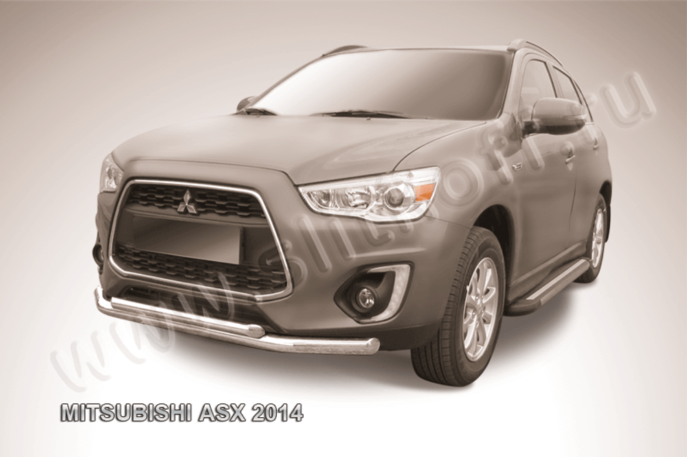Защита переднего бампера (нержавейка) Mitsubishi ASX (2012-2016) d76+d57 (черный)