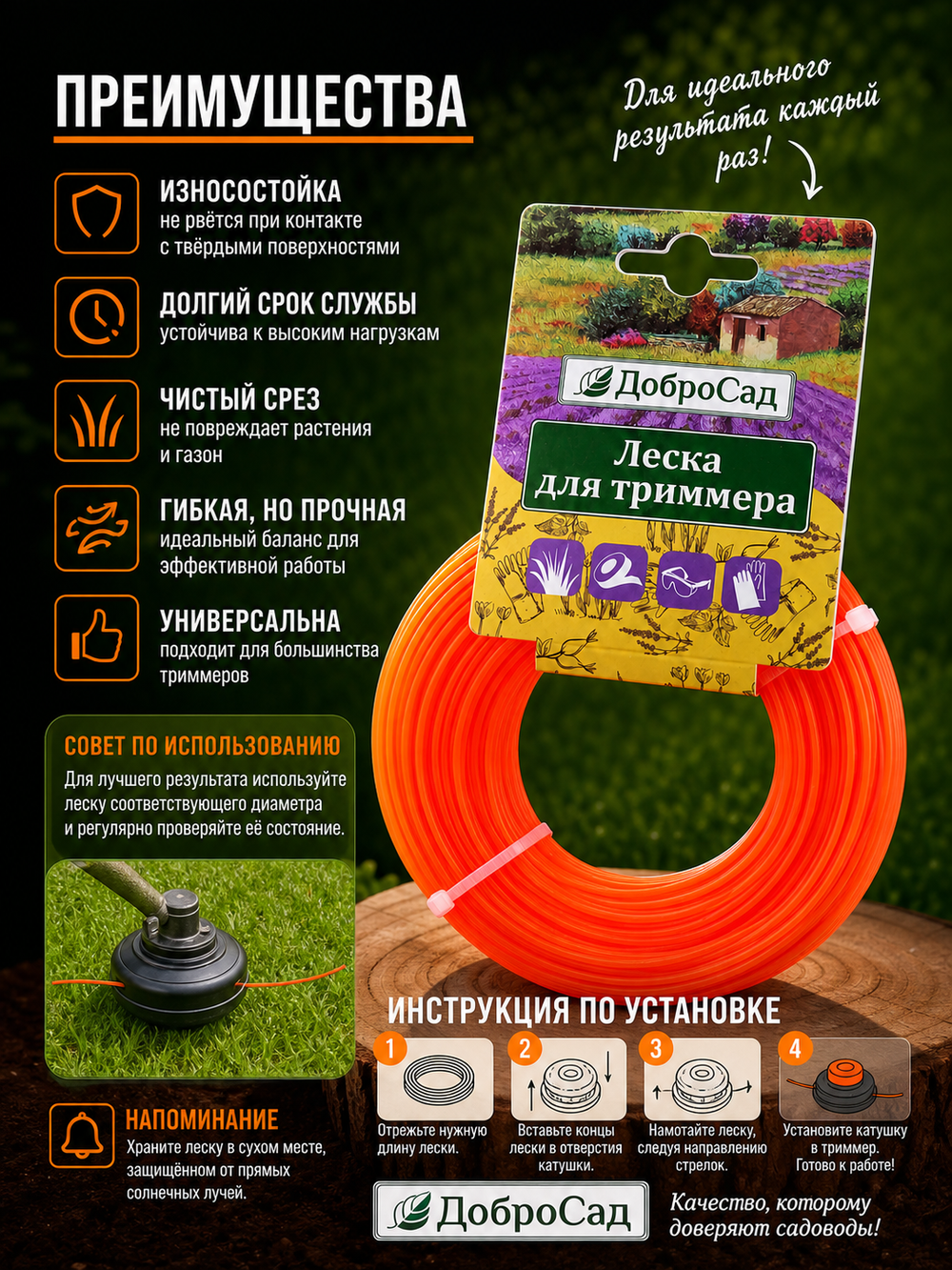 Леска для триммера 2,0мм*10м звезда ДоброСад