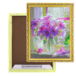 Алмазная мозаика Alingar, на подрамнике, с полным заполнением, (глянц) дизайн рамка, 30х40 см, 20 цветов, "Букет на окне"